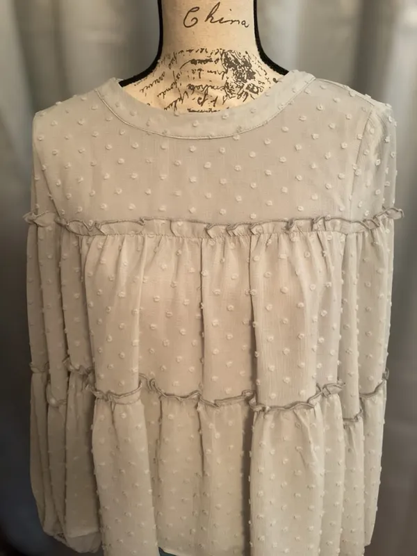 Listicle Light Gray Swiss Dot Tiered Peasant Blouse - Image 5