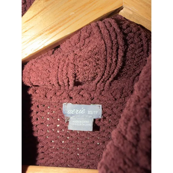 Aerie Womens XS Oversized Turtleneck Sweater Burgundy Chenille Knit Pullover - Image 3