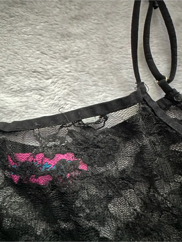 Edikted Gianna Sheer Lace Tank Top Black Size Small Floral Spaghetti Strap - Image 5