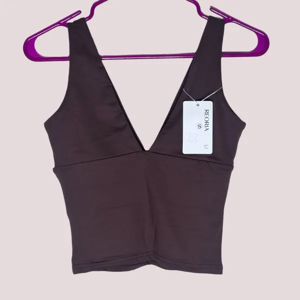 NWT Reoria Brown Plunge Deep V Neck Sleeveless‎ V Backless Tank - Small - Image 5