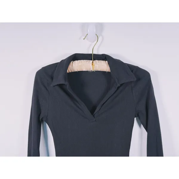 Abercrombie & Fitch Ribbed Polo Long Sleeve Bodysuit Size S Black Preppy Capsule - Image 5