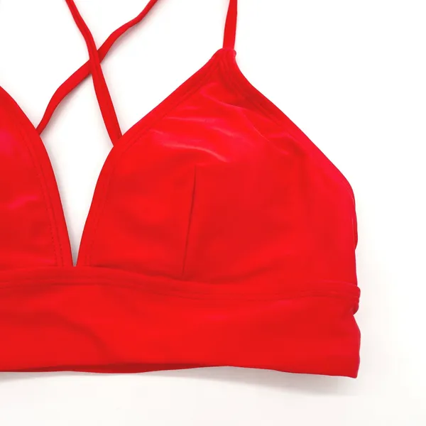 Triangle‎ Bikini Top Women XS Red Cross Back Stretch Minimalist Sporty Glam Pool - Image 3