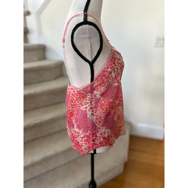 Josie Natori Pink & Red Ditzy Floral Lace Trim Cami Tank Lingerie Top - Image 4