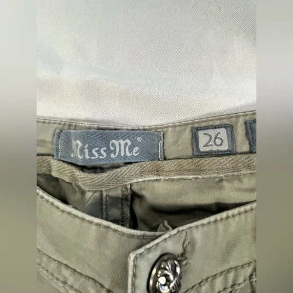 Miss Me • Olive Green Cargo Jeans Bead Embellished Cross Accent Size 26 - Image 9
