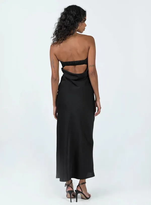 Black Strapless Midi Dress - Image 5