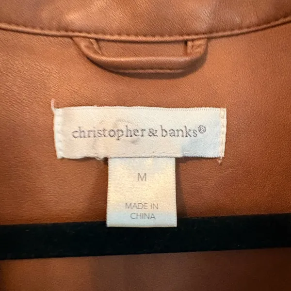 Christopher & Banks Brown Faux Leather Moto Jacket Medium - Image 2
