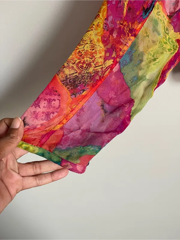 Chico's Multicolor Silk Cropped Button-Up Blouse Sz S - Image 6
