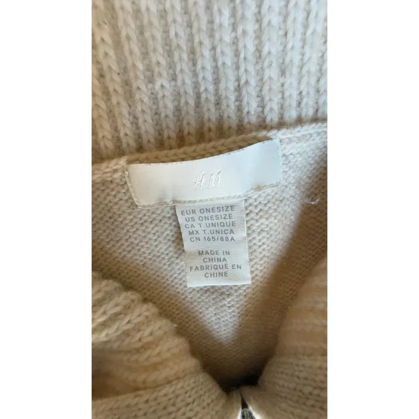 H&M Knitted Sweater Vest Quarter Zip Collared Light Beige Side Slit One Size - Image 4
