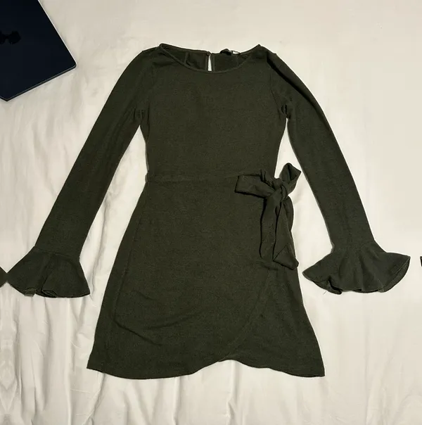 Lulus Olive Green Faux Wrap Sweater Dress - Image 2