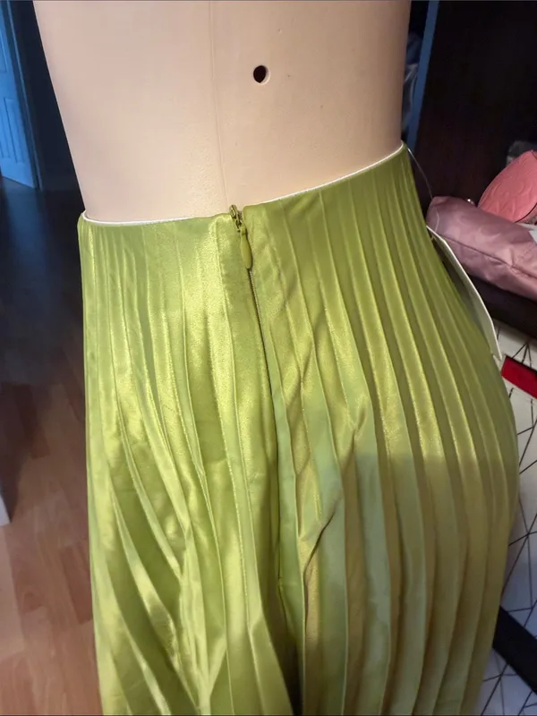 Pleated Lime Green Maxi Skirt Size M - Image 3