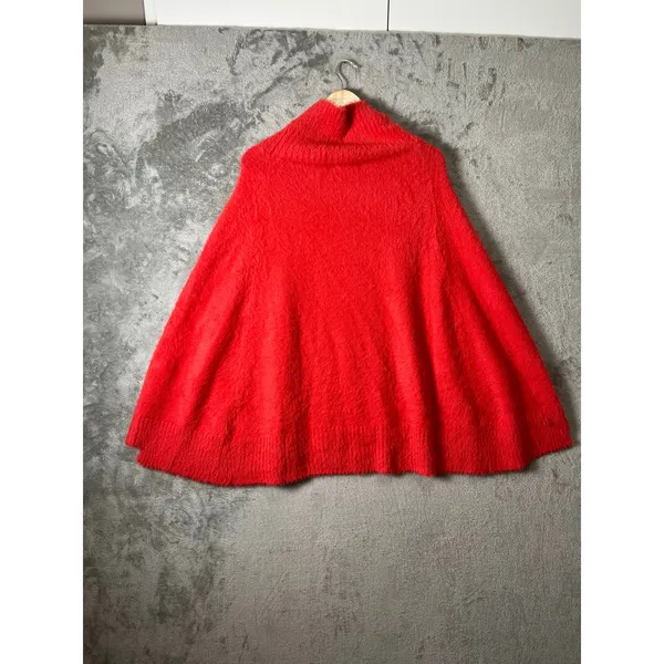 MERSEA Chalet Poncho Sweater Aperol Orange Cowl Neck Cozy Luxe Cape‎ Knit - Image 5