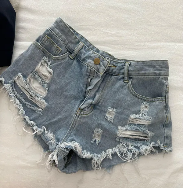 Jean Shorts Distressed High Waisted Blue - Image 2