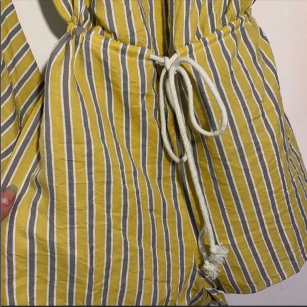 Nasty Gal Yellow Gray Striped Romper Playsuit Bell Sleeves Size 2 XS - Image 5
