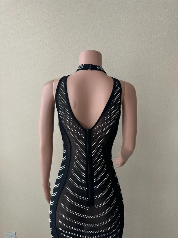 Brand New! Special Occasion Women’s Black Rhinestone Embellished Mesh Dress – Size Small - Image 5