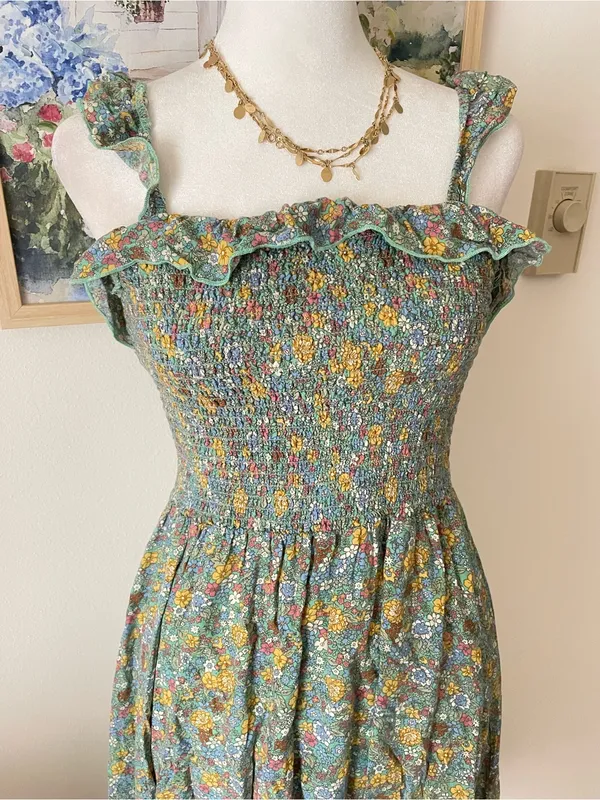 Natural Life Megan Floral Smocked Midi Dress with Ruffle Straps Size Small - Image 5