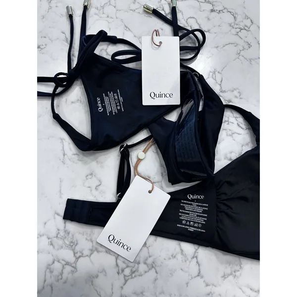 NWT Quince Black Italian V Neck Bikini Top & Adjustable Side-Tie Bikini Bottom S - Image 3