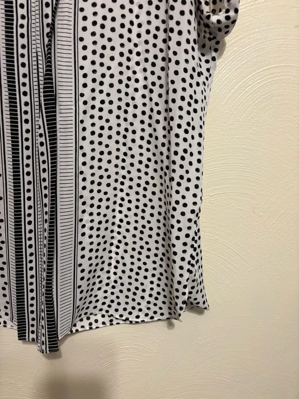 Max Studio Polka Dot Blouse Black White Split Neck Top Large - Image 7