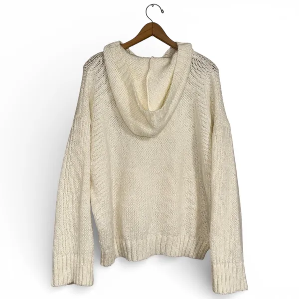 PILCRO Anthropologie‎ Cream Chunky Knit Oversized Hoodie Sweater Women Large - Image 8
