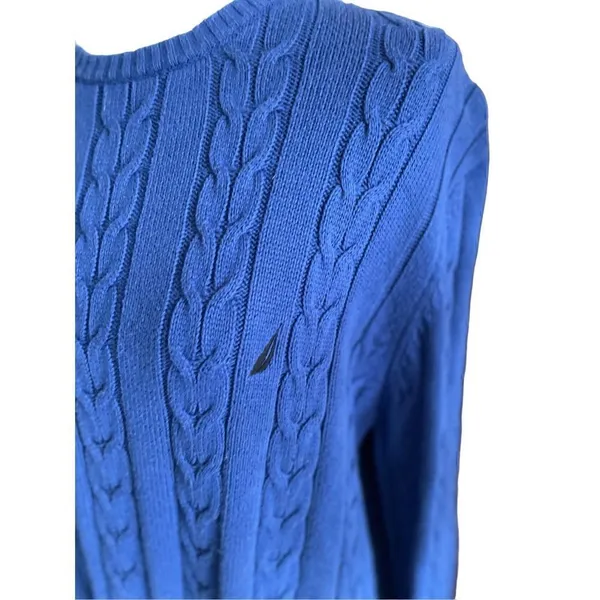Nautica Cable knit Crewneck Sweater Royal Blue Large - Image 6