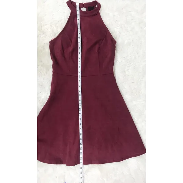 ALTAR"D STATE Burgundy Faux Suede Halter Mini Dress Size Small Sleeveless‎ Fall - Image 13