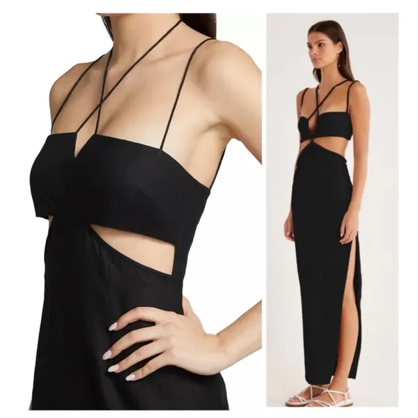 NWT RUMER THE LABEL Freya‎ Black Linen Maxi Cut Out Dress - Image 2