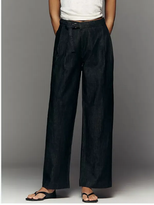 ANTHROPOLOGIE Maeve Belted Pleated High Rise Wide Leg Jeans Dark Denim Size 31 - Image 4
