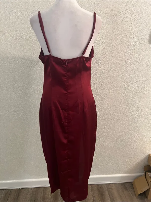 PrettyLittleThing Burgundy Cowl Neck Slip Midi Dress - Image 5