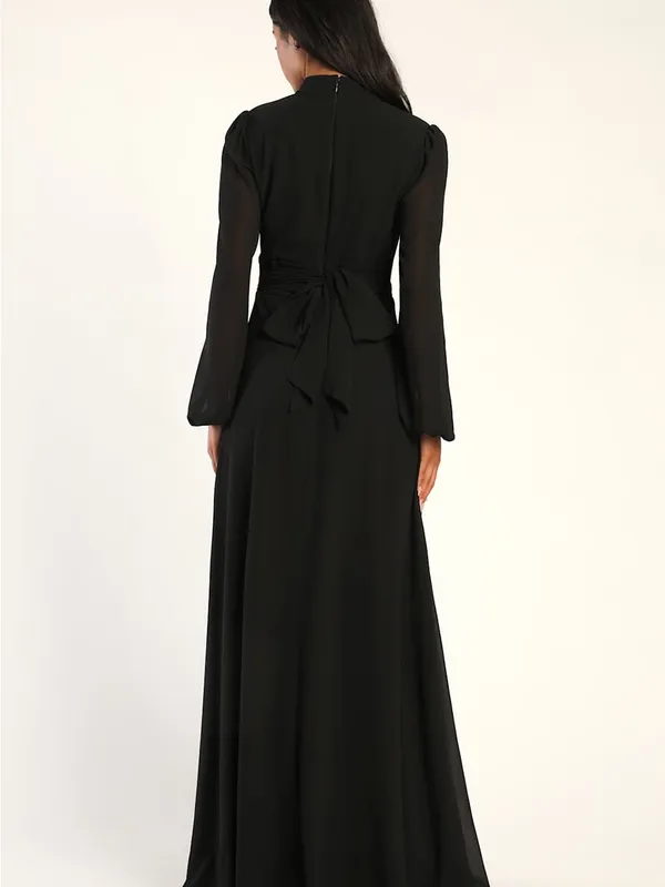 NWOT Lulus Bask in Love Black Long Sleeve Mock Neck Maxi Dress Small - Image 4