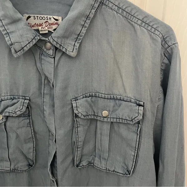Stoosh Vintage Denim Button Up Top Women’s M Long Sleeve Western Cowgirl‎ Shirt - Image 5