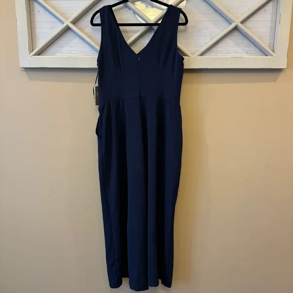 Vince Camuto Womens‎ Island Oasis Tie Front Wide Leg Jumpsuit Classic Navy L NWT - Image 5