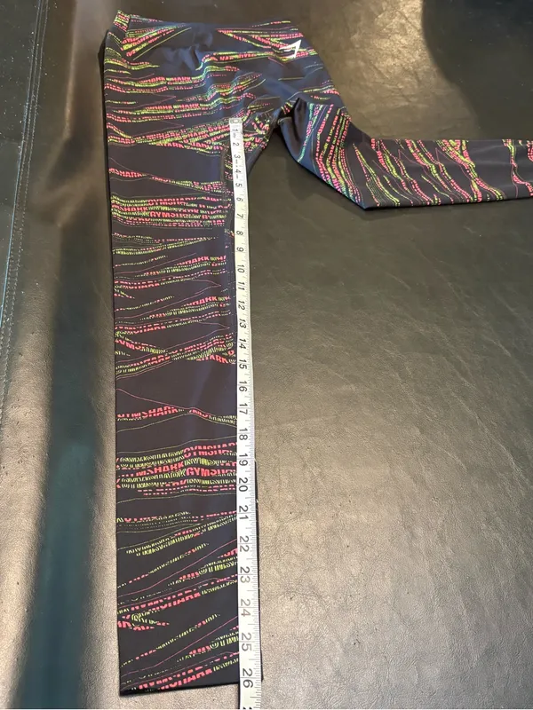 Gymshark Black Leggings with Neon Stripe Logo Pattern size Small - Image 6