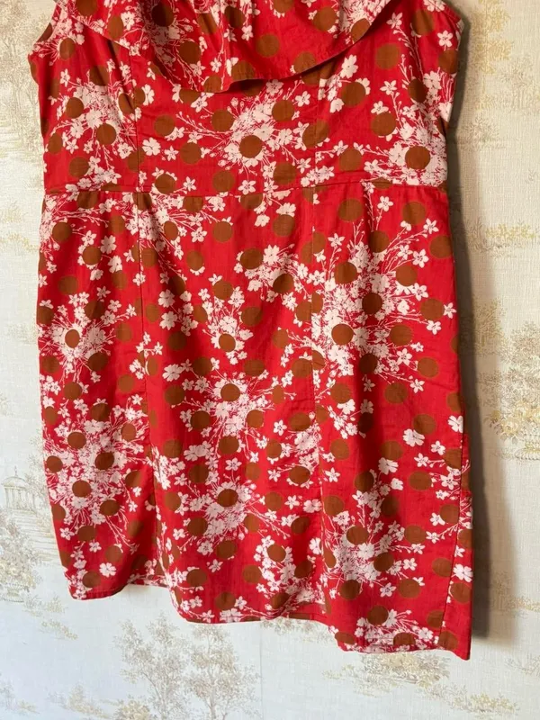 Free People Red Floral Cutout Ruffle Backless Mini Dress Festival Coquette L - Image 5