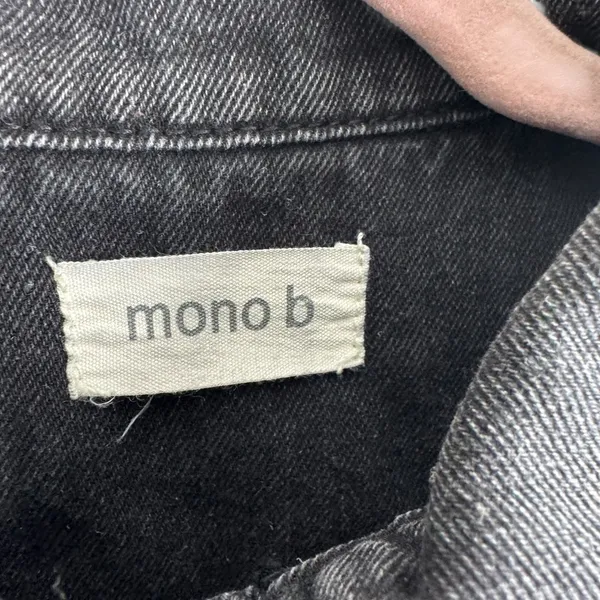 Mono B Cropped‎ Denim Jacket Black Washed Button Front Edgy Biker Streetwear S - Image 4