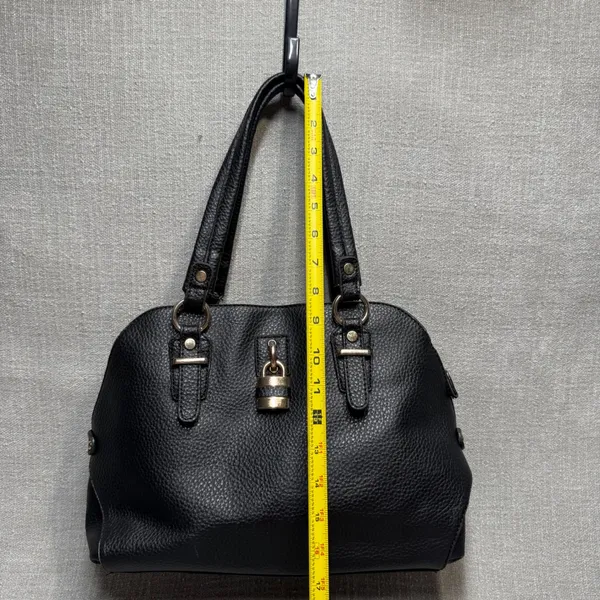 Black Padlock Faux Leather Satchel Handbag Purse Gold Padlock‎ Detail Medium - Image 8