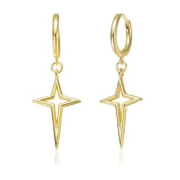 NEW Gold Star Dangle Hoop Earrings | Yellow Gold Over‎ 925 Sterling Silver - Image 6