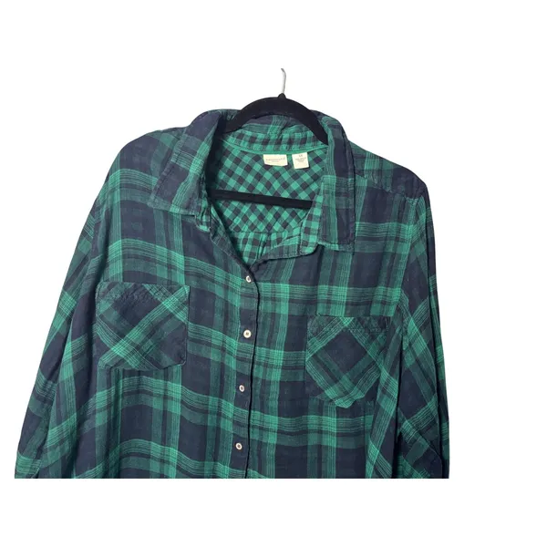 Westbound Woman Shirt 3X Green Plaid Roll Tab Sleeve Cotton Cabin Lumberjack - Image 3