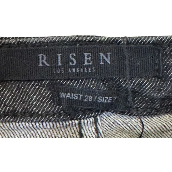 Risen Women's Jeans‎ Mid Rise Raw Hem Skinny RDP1420 Denim Dark Wash Black 28/7 - Image 5