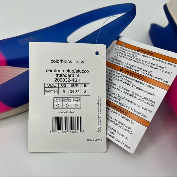 Crocs Cerulean colorblock pink blue slingback peep toe sandals shoes size 5 NEW - Image 5