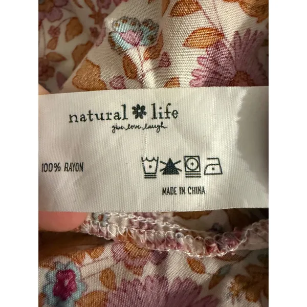 Natural Life Floral Tiered Boho Mini Dress Pink Orange Rayon Small whimsi dainty - Image 8