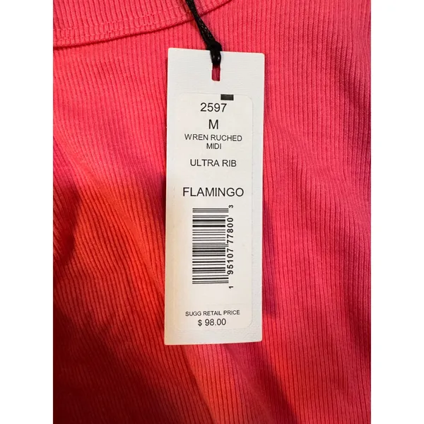 Michael Stars Wren Ruched Midi Dress Flamingo Pink Ultra Rib Sleeveless NWT M - Image 3