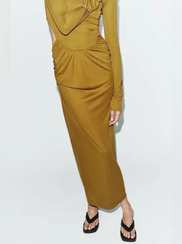 NWT ZARA FLOWY CUT OUT DRESS Body Con Olive Green Small Stretch - Image 3