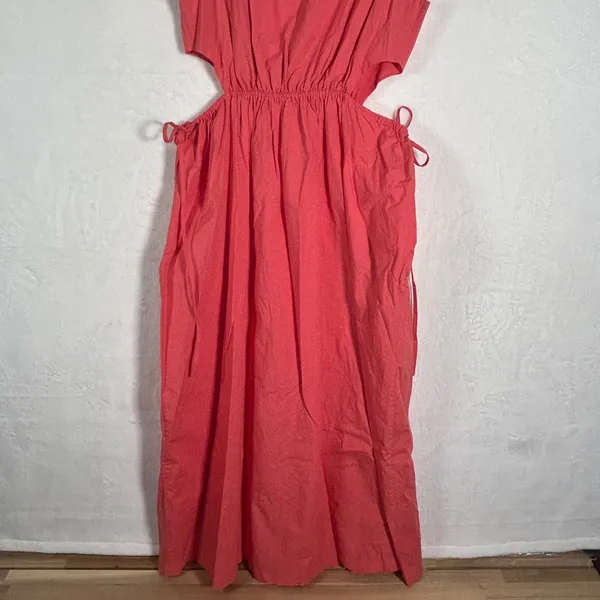 Rails Women Coral Pink Organic Cotton Tencel Cut-Out Midi Dress Small Sleeveless - Image 9