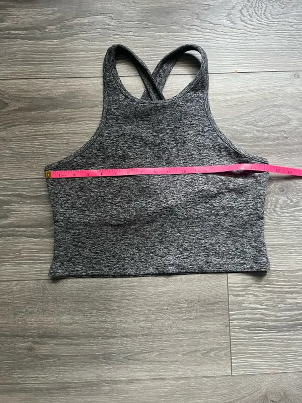 Beyond Yoga Gray Space Dye Longline Shelf Bra Cropped Tank Crossover Straps XL - Image 9