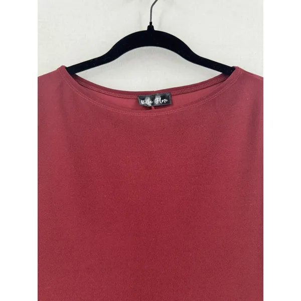 Bella Flore Burgundy Bell Sleeve Dress L Ruffle Flare Sleeve Shift Cocktail Chic - Image 3