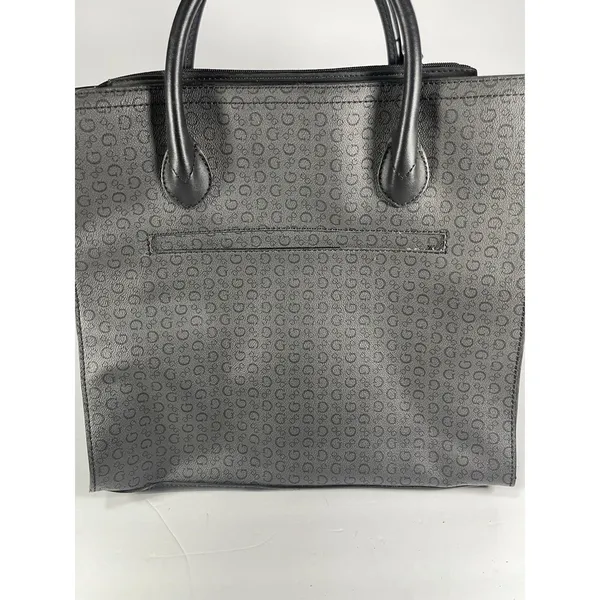 GUESS Gray/Black Logo Print Satchel Top Handle Bag Zip w/ Detachable Strap - Image 4