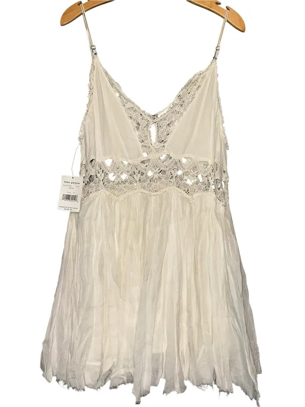Free People NWT Women’s Size M White Cotton Lace Detail Ilektra Mini Slip Dress - Image 4