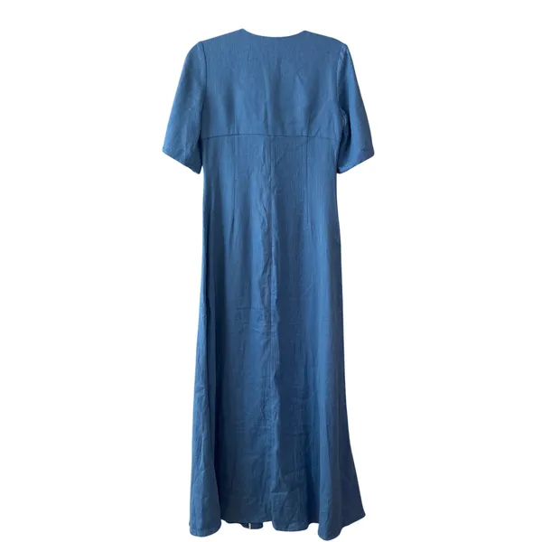 Alexis Jameela Shell Blue Linen Maxi Dress Tie‎ Front Button Size L - Image 4