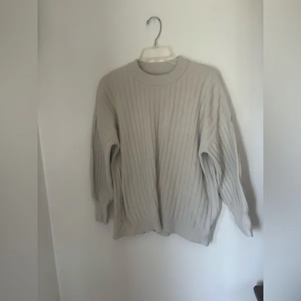 Aerie Wide Ribbed Crewneck Sweater Size Small Gray - Image 5