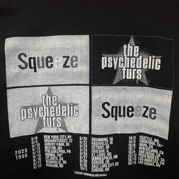 Squeeze & Psychedelic Furs Co-Headline US Tour Rock Tee Small - Image 4