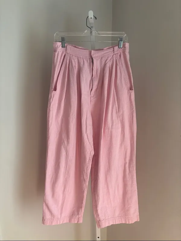 Free People Lotta Love Linen Trousers Pink Rose Size 10 - Image 4